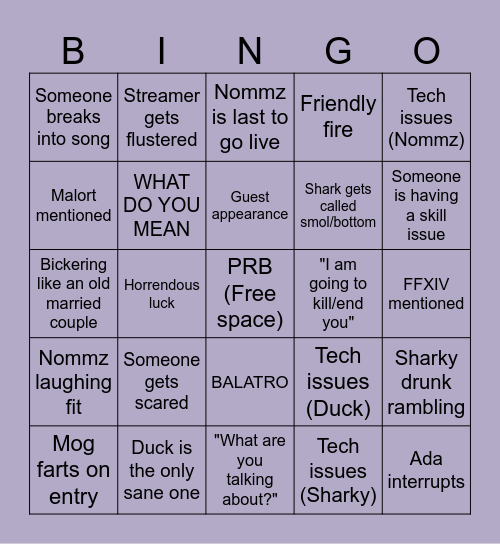 Shark/Duck/Mous Stream Bingo Card