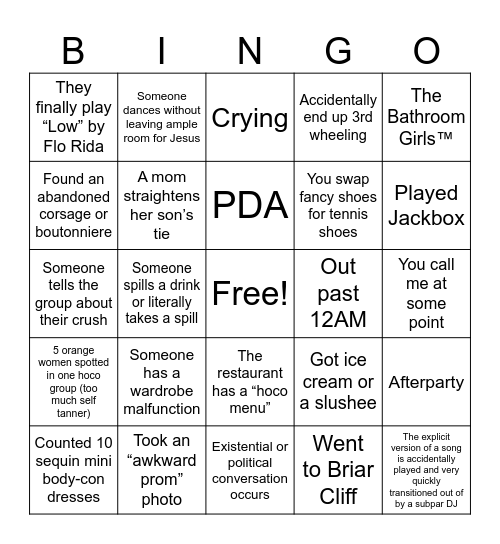 HOCO BINGO Card