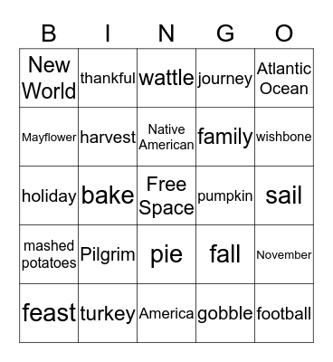 Happy Thanksgiving! Bingo Card