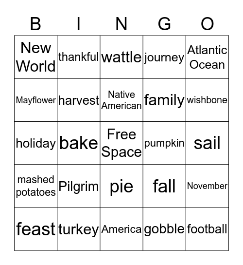 Happy Thanksgiving! Bingo Card