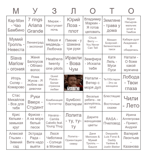 Музыкальное лото! Bingo Card