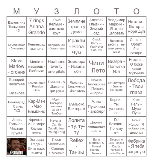 Музыкальное лото! Bingo Card