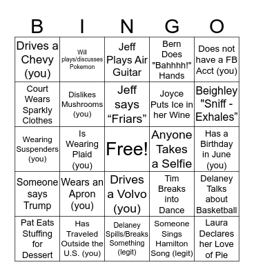 Beighley Thanksgiving Bingo Card