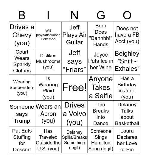 Beighley Thanksgiving Bingo Card