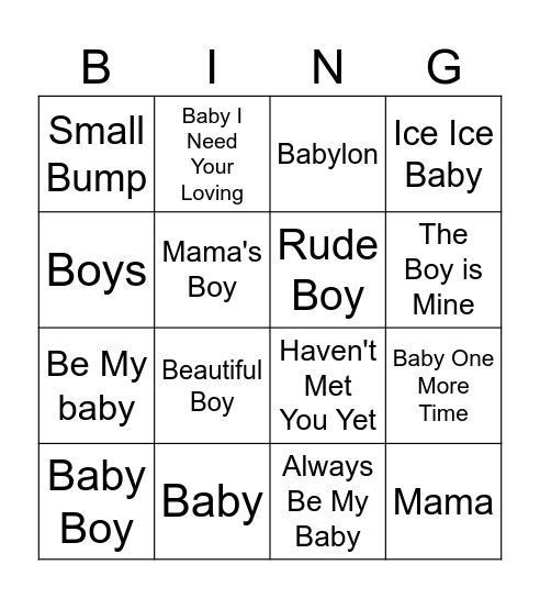 Leah's baby shower Bingo Card