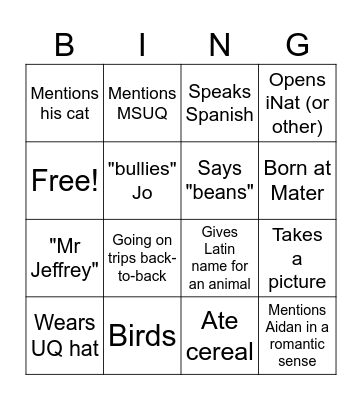 Pat Bingo Card