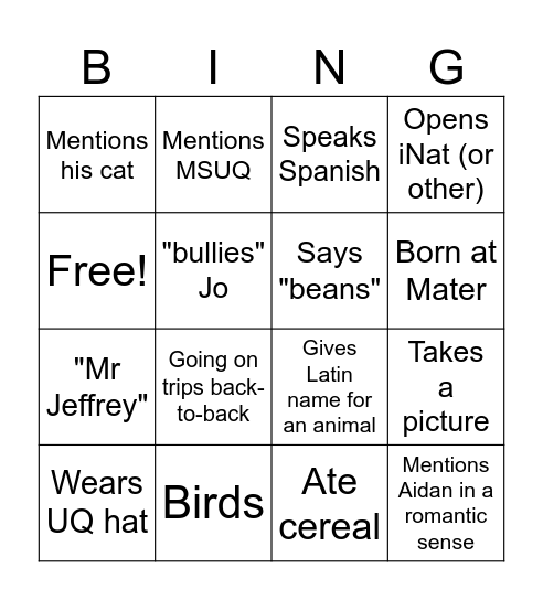 Pat Bingo Card