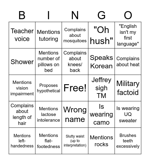 Jeff Bingo Card
