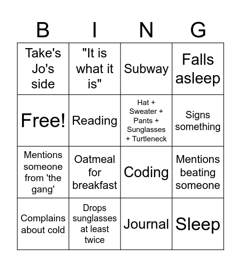 Julia Bingo Card