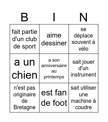 Trouver quelqu'un qui... Bingo Card