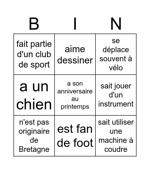 Trouver quelqu'un qui... Bingo Card