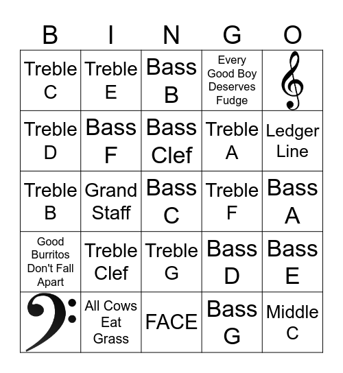 Note Names Bingo Card