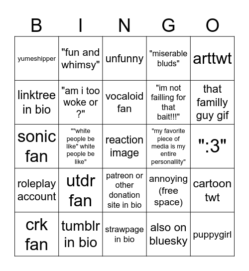 #those twitter users bringo Bingo Card