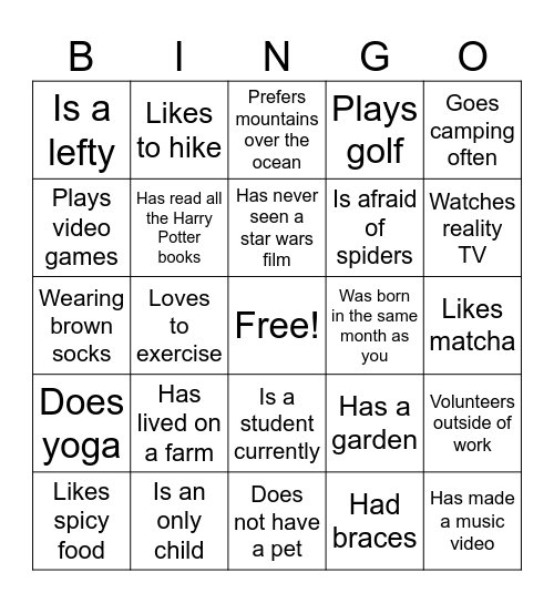 Ice Breaker Bingo Card