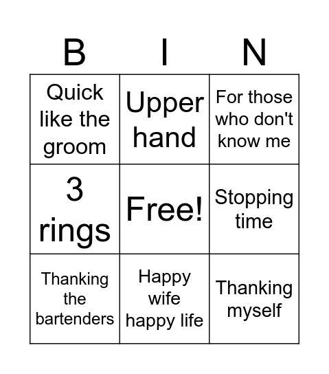 Wedding Speeches Bingo Card