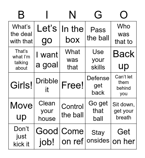 FC Fire Coach Kevinisms Bingo Card