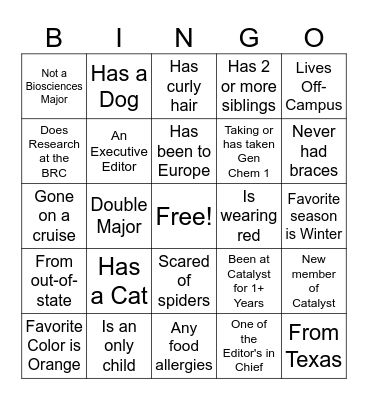 Catalyst Workshop 2025 Bingo Card