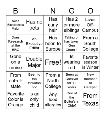 Catalyst Workshop 2025 Bingo Card