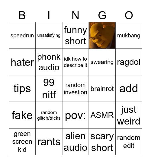 youTube short BINGO! Bingo Card