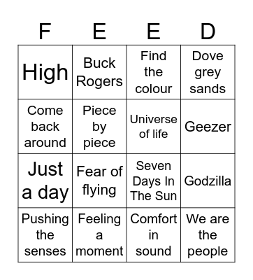 Feeder Setlist Bingo Card