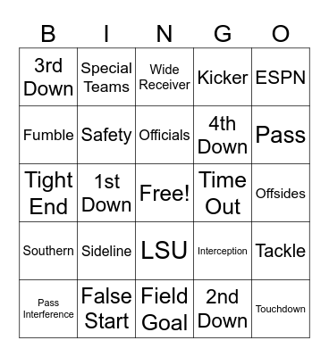Football Bingo Card