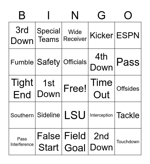 Football Bingo Card