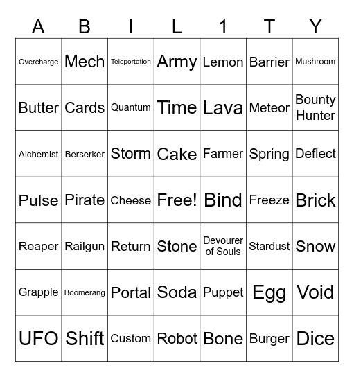 Ability Wars Randomizer (get 50 kills, etc.) Bingo Card