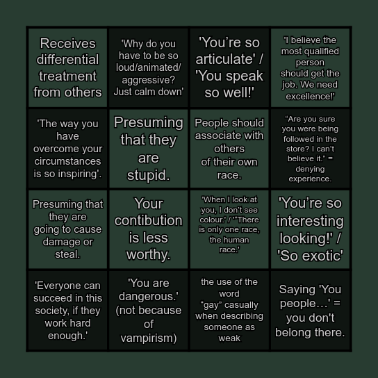 Microagressions Bingo Card