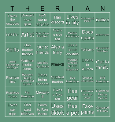 Ron's Therian Bingo!! Bingo Card