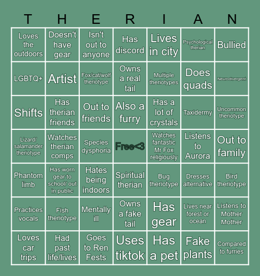 Ron's Therian Bingo!! Bingo Card
