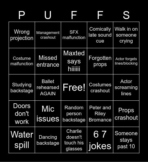 PUFFS TECH WEEK BINGO Card