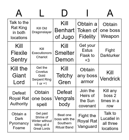Dark Souls 2 Bingo Card