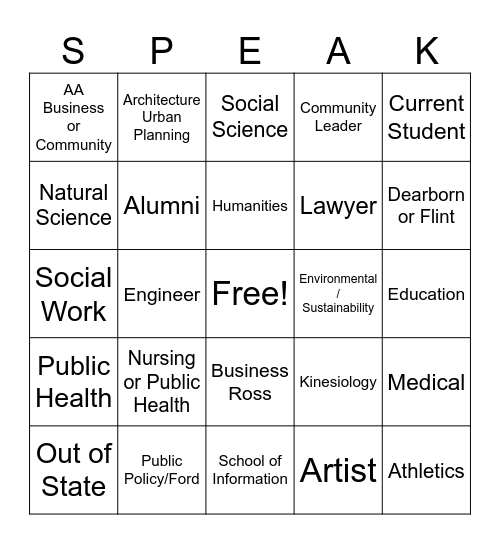 Speaker Bingo Card