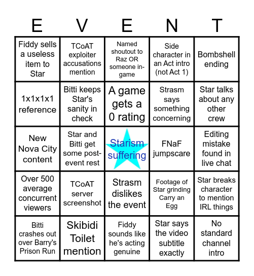 STARISM: The Takeover Bingo Card