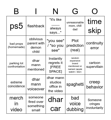 Dhar Mann Bingo v4 Bingo Card