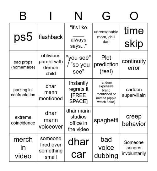 Dhar Mann Bingo v4 Bingo Card