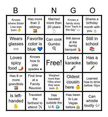 Broadnax Family BINGO Card
