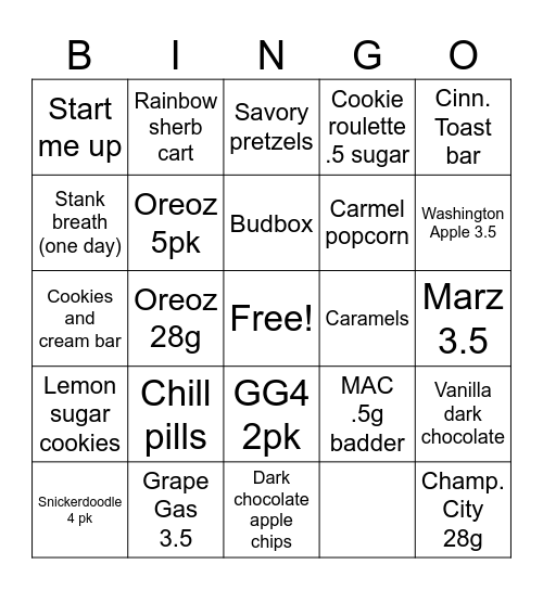 Weed BINGO Card