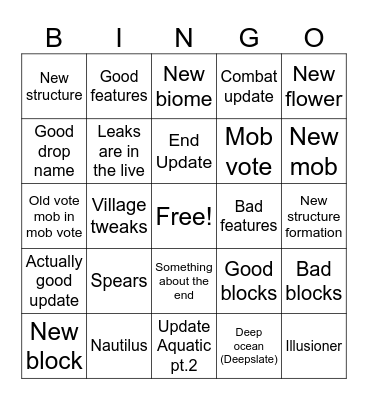 Minecraft Live Bingo Card