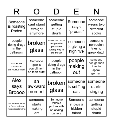 ROBINS HOUSE PARTY BINGO Card