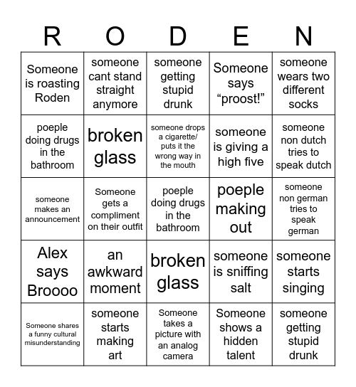 ROBINS HOUSE PARTY BINGO Card