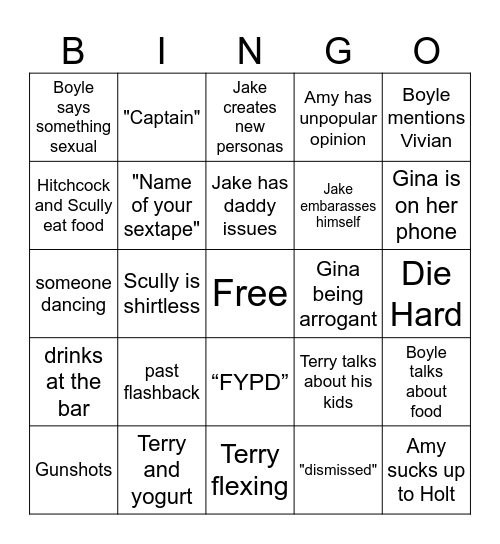 Brooklyn 99 Bingo Card