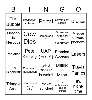 Secret of Skinwalker Ranch Bingo Card