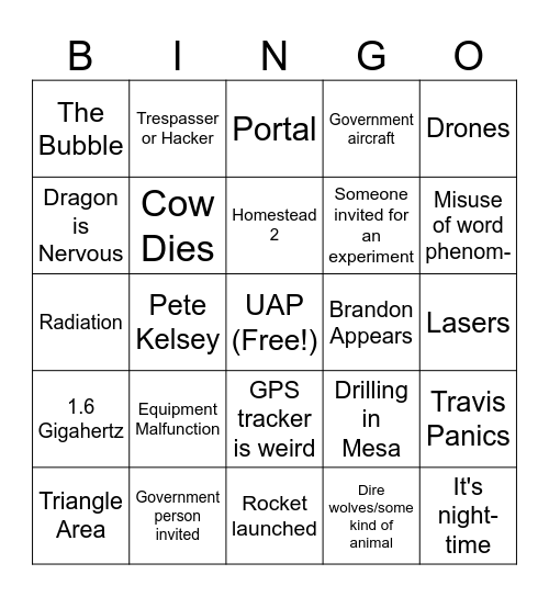 Secret of Skinwalker Ranch Bingo Card