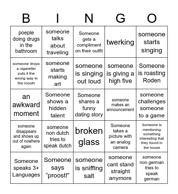 House Party BINGO Card