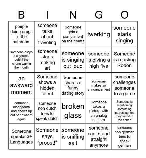 House Party BINGO Card
