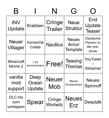 Minecraft Live 2025 Bingo Card