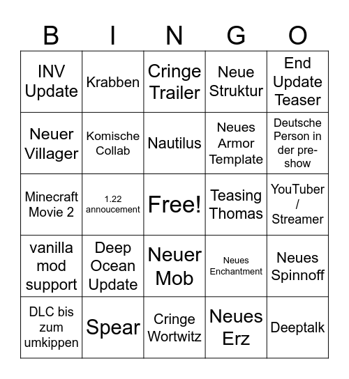Minecraft Live 2025 Bingo Card