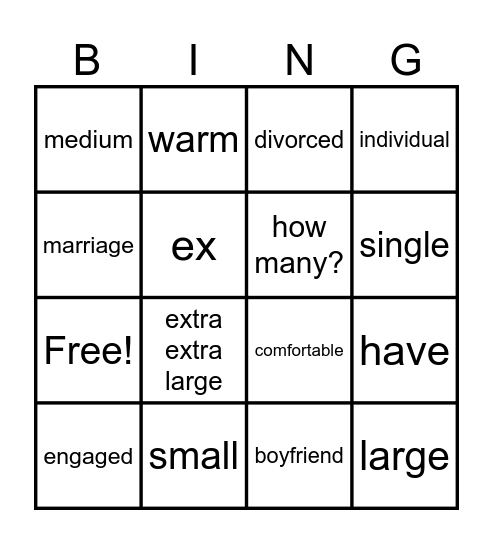 ASL Vocabulary Bingo Card