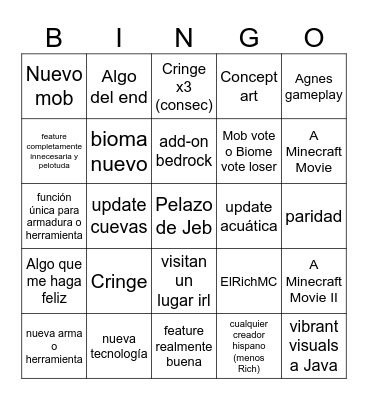 Minecraft Live September 2025 Bingo Card
